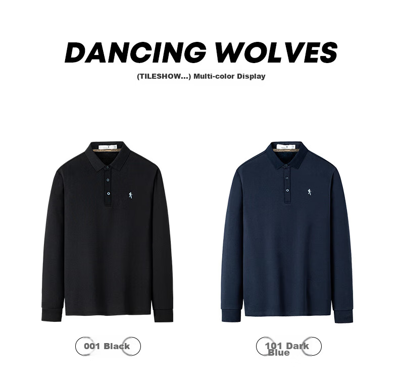 DANCING WOLVES [Fleece-Lined] Autumn And Winter Fashion Business Commute Versatile Men's Long-Sleeve POLO, 001 Black, Size 165 8