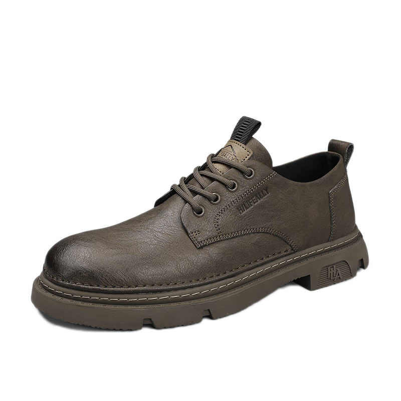 HLA Men's Casual Shoes Versatile Leather Outdoor Work Shoes Brown 44 0548