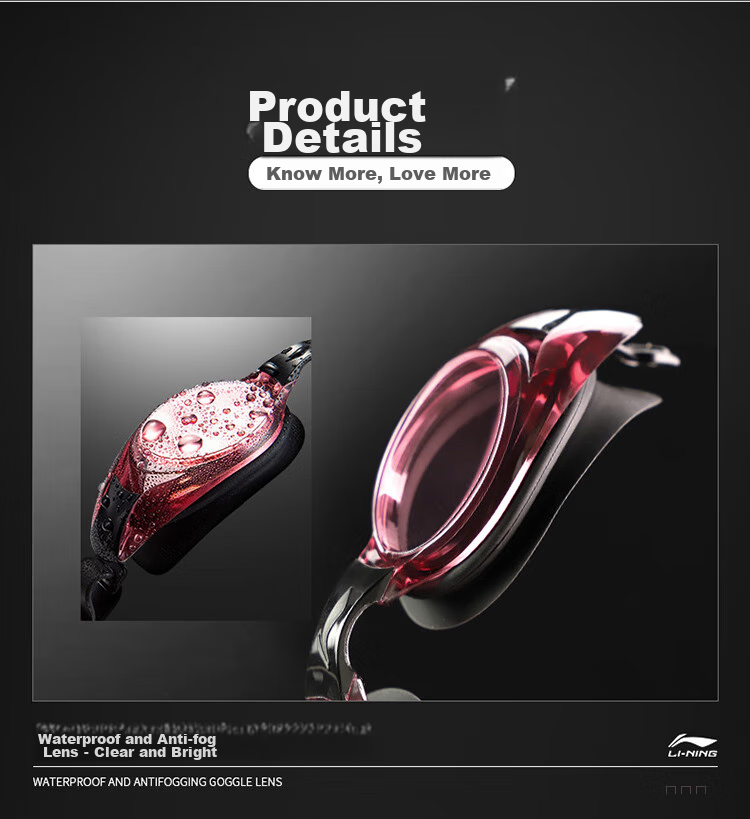 Li-Ning , Swimming Goggles for Men And Women, Adult Non-Prescription Swimming Professional Training High-Definition Waterproof Anti-Fog Protective Eyewear Swimming Glasses, Jujube Red 9