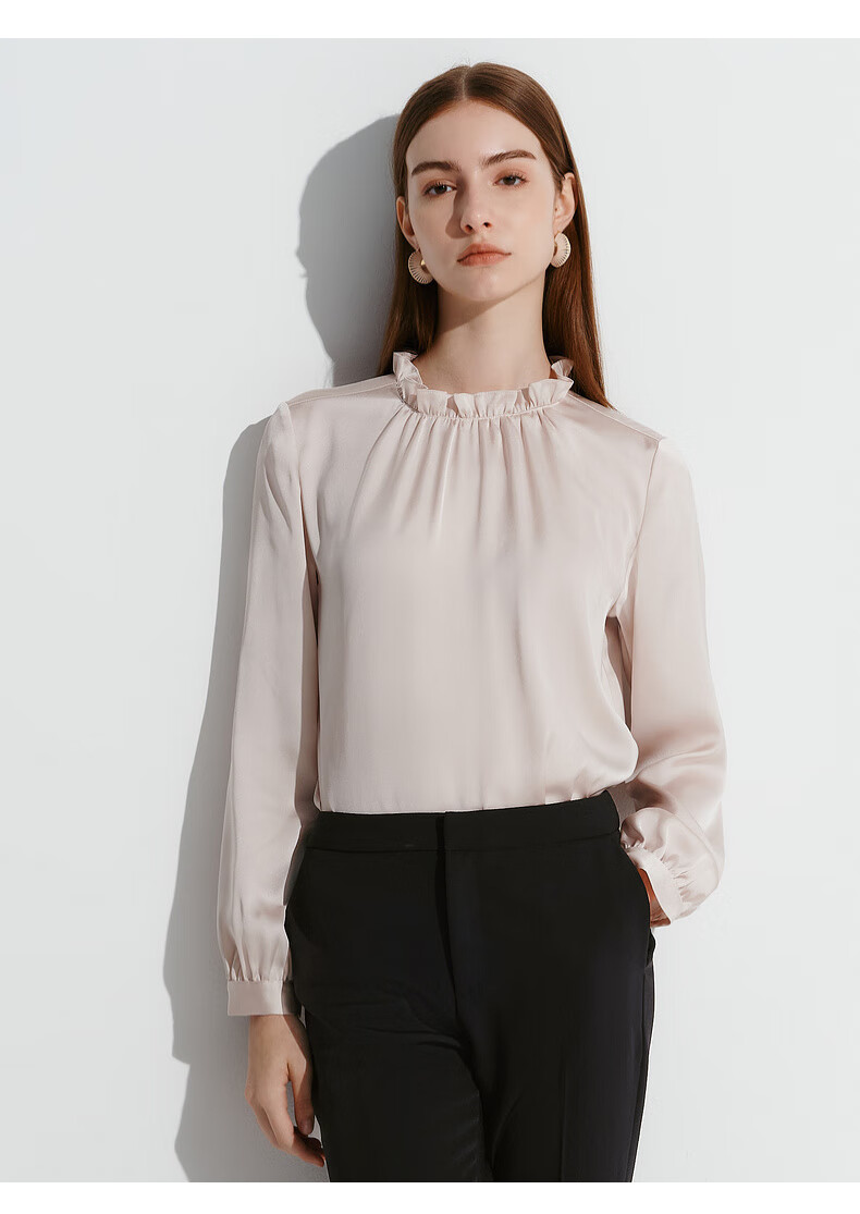 G2000 [Smooth Color Cotton Fabric] Spring And Autumn Mall Matching Smooth Draping Elegant Casual Shirt, Snow White, Size 34 6