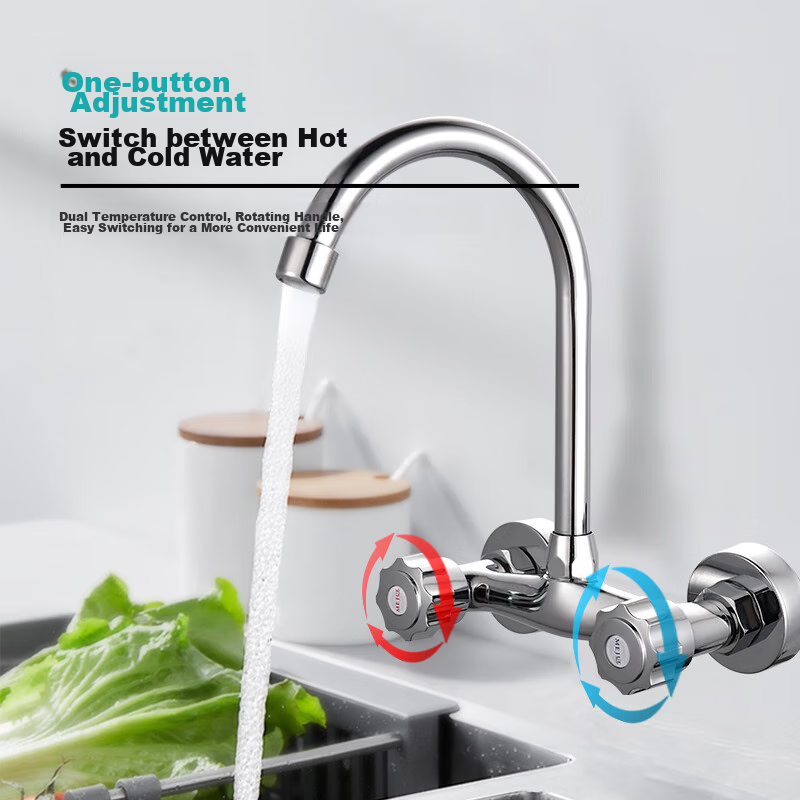 MEJUE Kitchen Hot And Cold Water Faucet, Wall-Mounted Brass Sink Tap for Washing Vegetables, Z-1132
