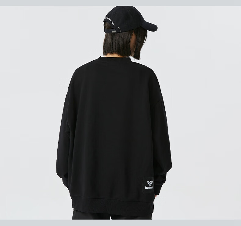 Hummel Spring And Autumn Heavyweight Sweatshirt for Men And Women, Couple Outfit with Embroidery, Loose-Fitting Round Neck Top for Spring, Base Layer, Black, S 13