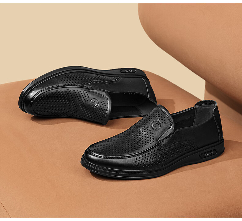 HLA Men's Leather Shoes, Business Casual Breathable Slip-On Leather Sandals for Men HAAPXM2FBH182, Black, Size 39 12