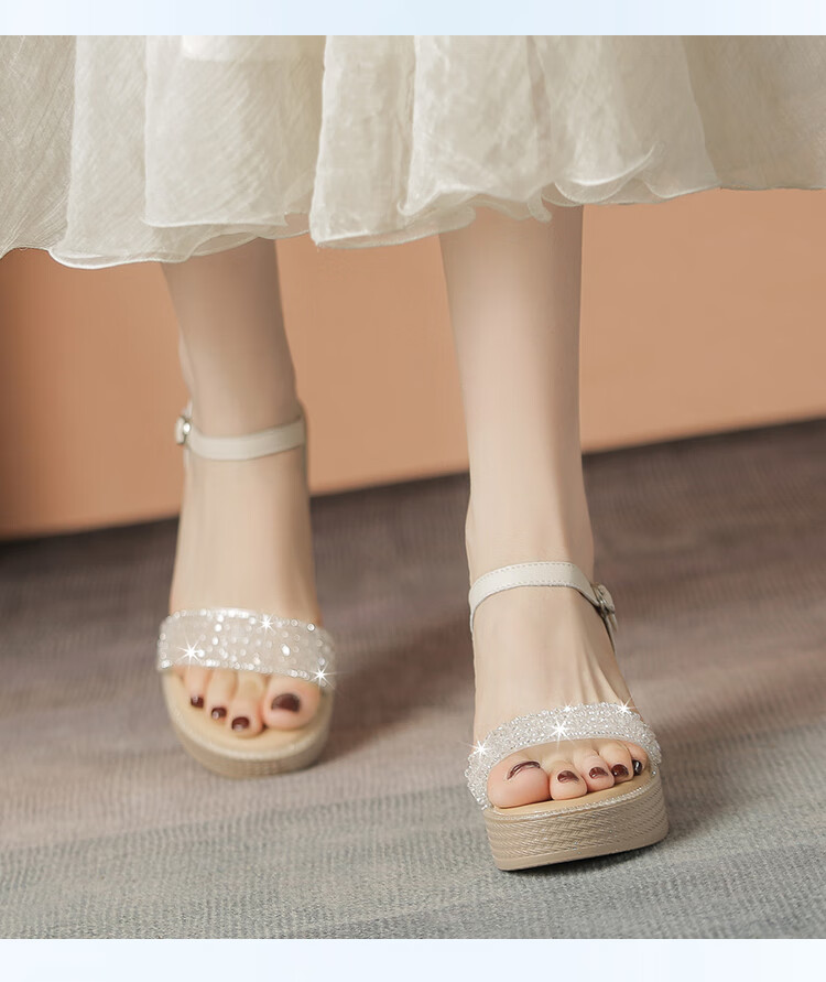 ZHR Women's Sandals, Summer Height-Increasing Soft-Soled Wedge Sandals, Comfortable Buckle Strap Women's Shoes, M582, Beige, Size 37 12