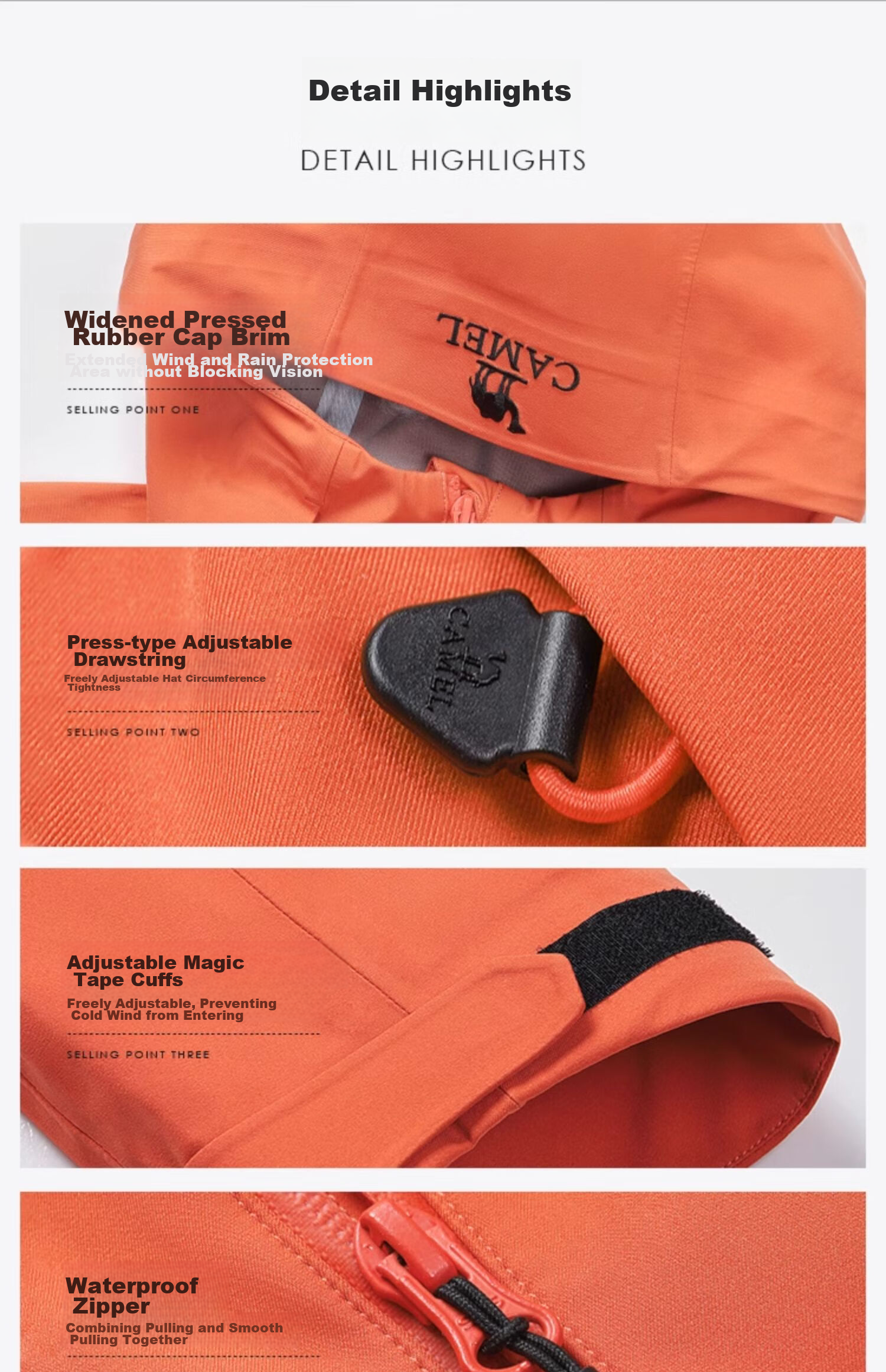 CAMEL Hardshell Jacket for Men And Women, Chinese Outdoor 3L Fully Sealed Waterproof Rainproof Orange Hiking Mountaineering Coat O189 26