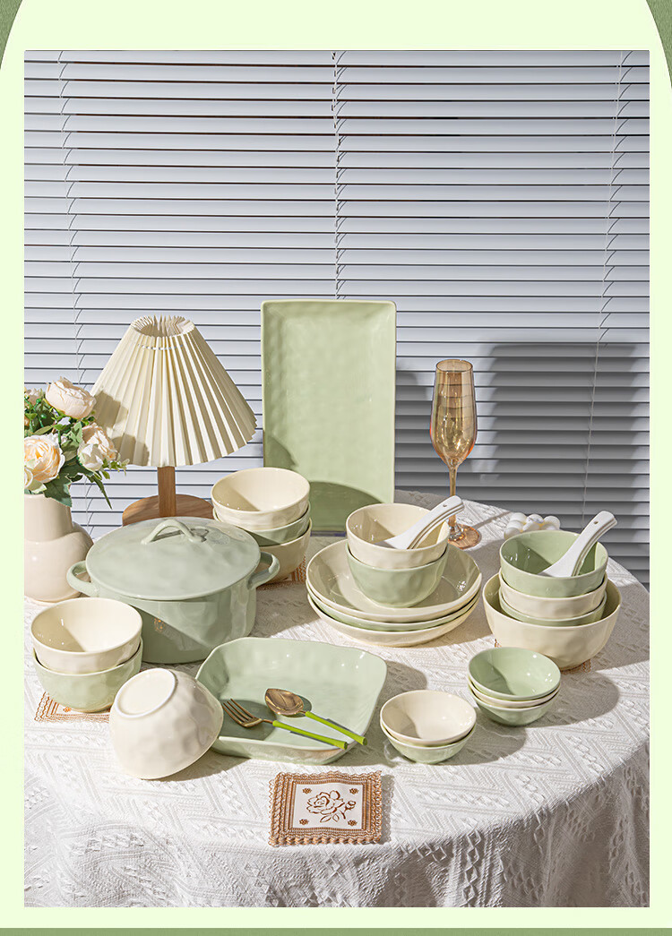 CERAMICS [JINGDONG Limited Edition] Cream-Colored Bowls And Plates Tableware Set with Underglaze Paint, Housewarming Gift, 80-Piece Gift Box Set 6