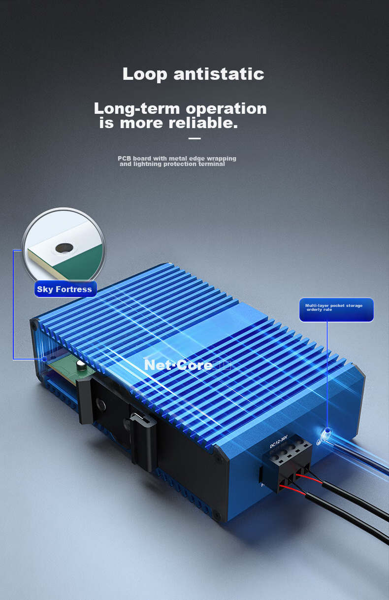 Netcore IS5 PRO Industrial-Grade Switch, 5-Port 100Mbps Ethernet Splitter, Security Monitoring Splitter, DIN Rail Mounting 5