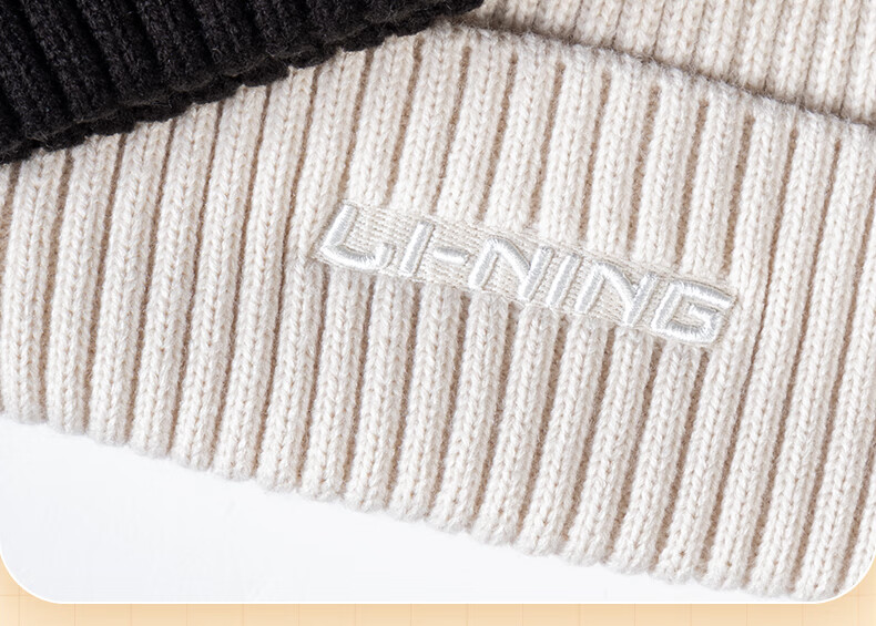 Li-Ning Hat for Men And Women, Autumn And Winter Knitted Cap, Warm Cold Hat, Sports Running Cycling Skiing Fleece-Lined Large Head Circumference Black 37