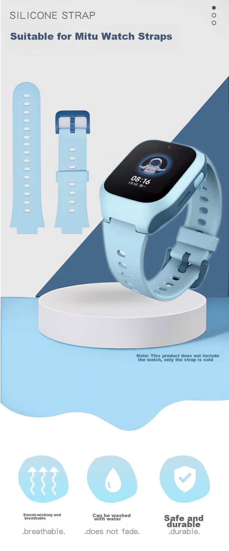 MAIKUQI Compatible with Xiaomi Mi Bunny 5C Children's Smartwatch Strap, Mi Bunny Children's Watch Strap Accessory, Waterproof Sweat-Resistant Detachable Silicone Strap for Boys And Girls, Universal Style, Blue 1