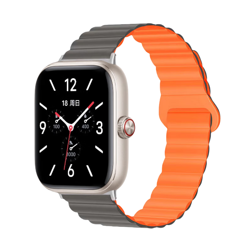 ESCASE Suitable for Vivo Watch GT E-SIM Version Magnetic Silicone Strap, Breathable Comfortable Sports Dopamine Soft Skin-Friendly Gray with Orange Band, Raw Ear