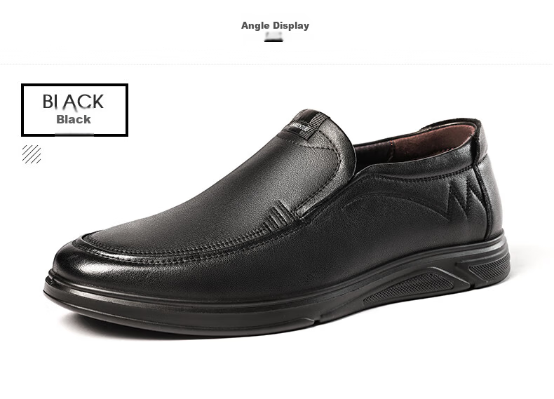 LAORENTOU Leather Shoes for Men, Business Casual Shoes, Top-Grain Cowhide Slip-On Loafers, Durable Men's Footwear LA12062 Black Size 40 17