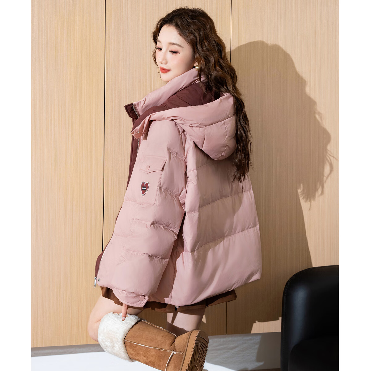 TonLion 2025 Women's Hooded Down Jacket Puffer Coat Loose Casual Versatile Trendy Pink S Batch 2