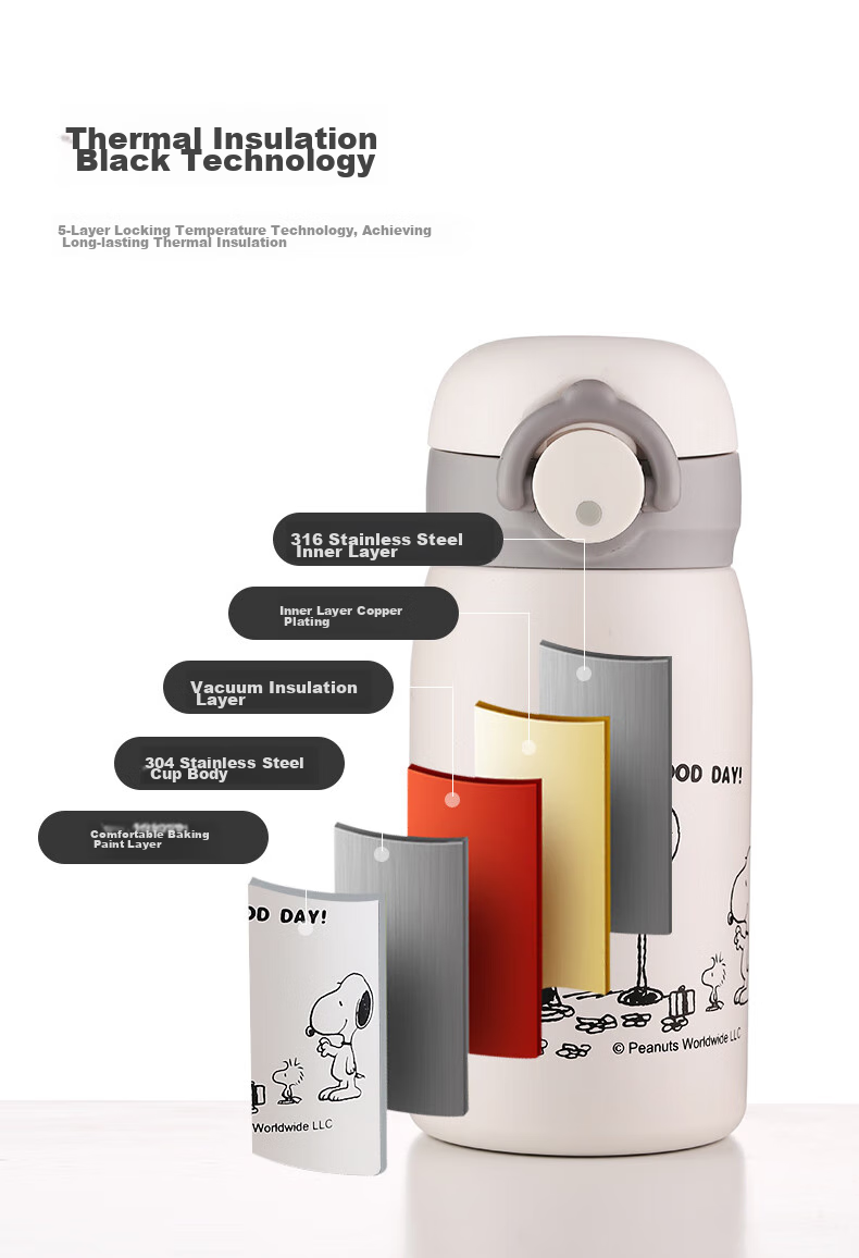 SNOOPY Insulated Mug, Small Capacity, 316 Stainless Steel, Mini Straw Pocket Cup, Compact Portable Water Bottle for Students, Men And Wome 9