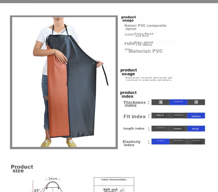 Gongtai Waterproof and Oil-proof Aquatic Apron Acid and Alkali Resistant Extra Large Thickened PU Apron Waistcoat Black 120*125cm One Size 7