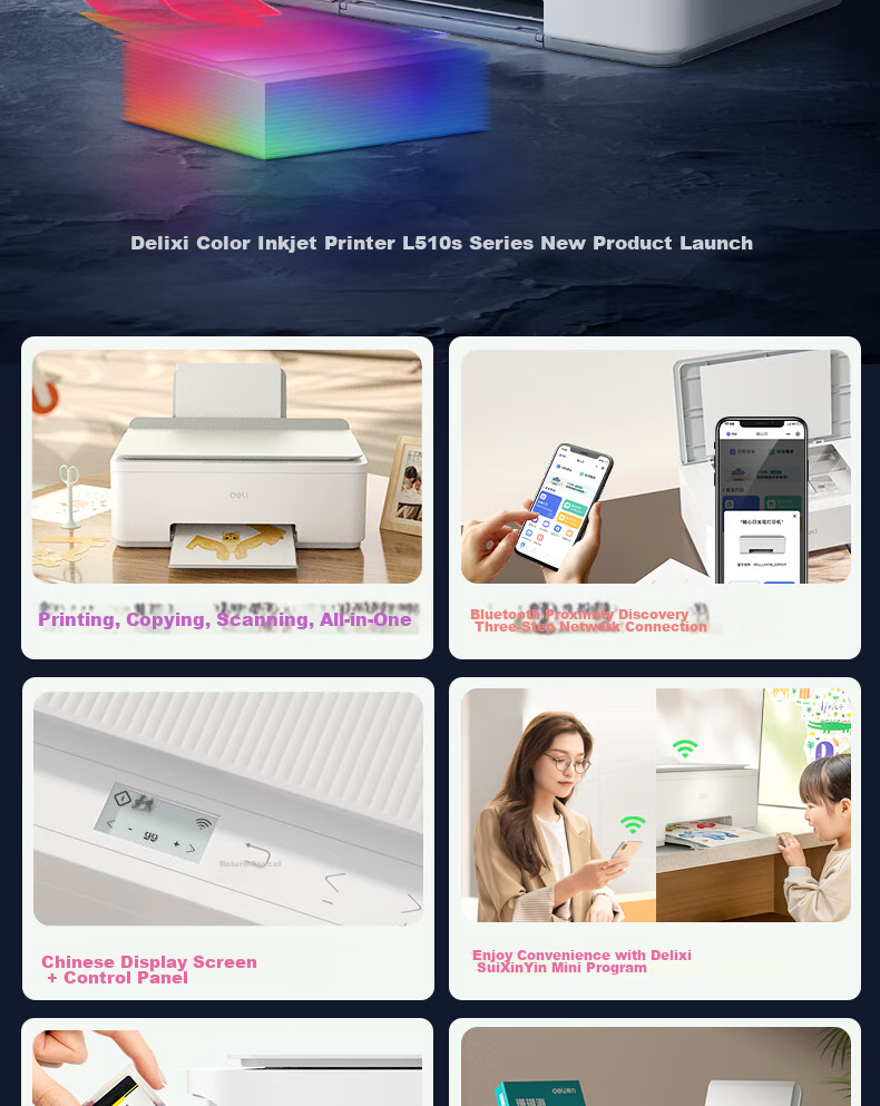 Deli L511Ws AI Printer, Home Color Error Correction, Can Print And Scan Documents Wirelessly to Phone, High-Capacity Continuous Ink Supply Photo Inkjet Printer for Homework And Exam Papers 2