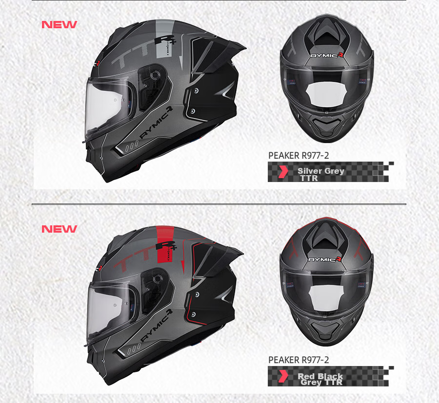 RYMIC Motorcycle Helmet, Full-Face, 3C Certified, Professional Motorbike Riding Helmet, All-Season Use, for Men And Women, R977 Silver Gray, XL Size 18