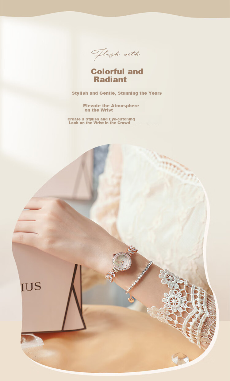 Julius Watch for Women, Mermaid Gift Box, Girlfriend Gift, Zirconium Bracelet, Quartz Ladies' Student Watch, Rose Gold MG-1435B 6