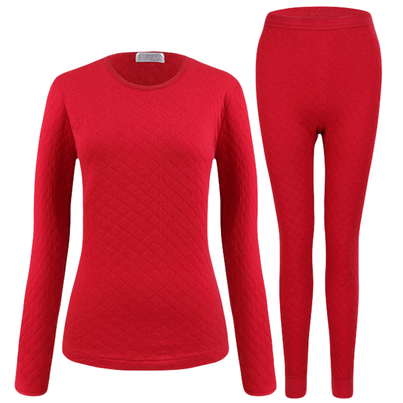 Yiershuang [Triple Thickened] 100% Pure Cotton Women's Thermal Underwear Set, All-Cotton Round Neck Autumn And Winter Base Layer Top And Bottom