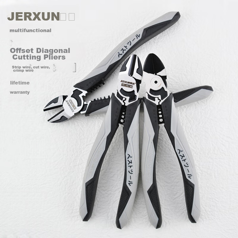 JERXUN Diagonal Cutting Pliers, 7-Inch Offset Diagonal Wire Strippers And Crimpers, Multifunctional Labor-Saving Electronic Pliers Tool