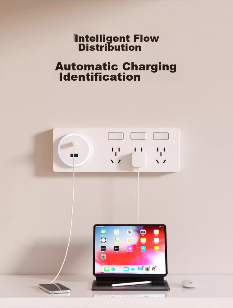 AUX 86-Type Expandable Socket with Switch Panel, Surface-Mounted Expansion Power Strip Converter, Multifunctional Power Strip, Gray, Four Outlets, Five-Hole, 10A 5