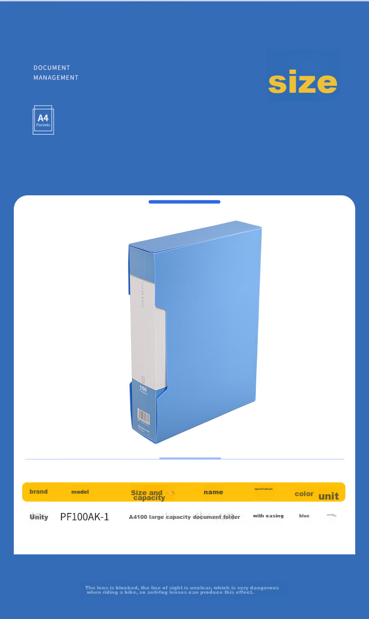 COMIX 100-Page Folder, Sheet Protector File Folder, A4 Document Folder with Insert Pockets, Loose-Leaf Binder, with Cover, Blue EA0100 7