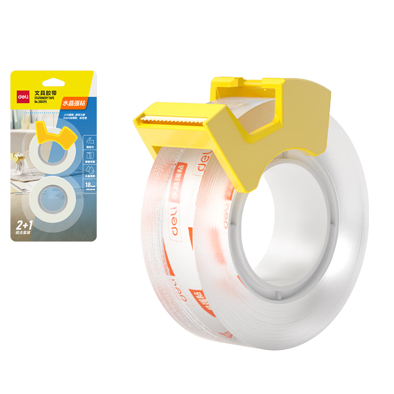 Deli Strong Crystal Transparent Tape Cutter Set, 18mm*20y High Adhesive Small Tape, Tear-Resistant And Pull-Resistant Error Correction, Back-To Essential Learning Supplies, 2 Rolls, 30039S