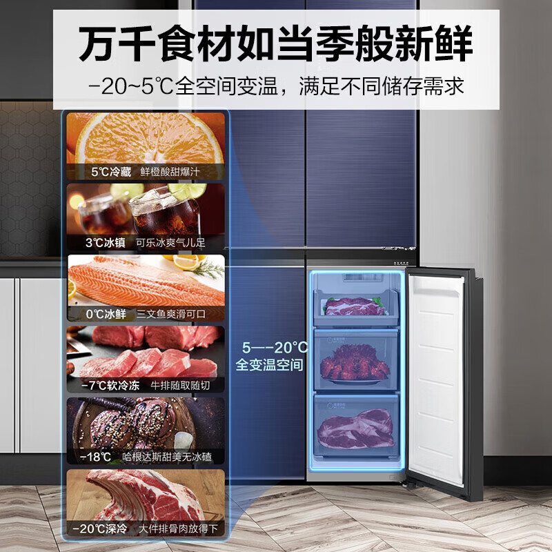 海尔冰箱461升新一级能效全空间保鲜十字四开门零距离嵌入式智能家用电冰箱BCD-461WGHTD14B2U1