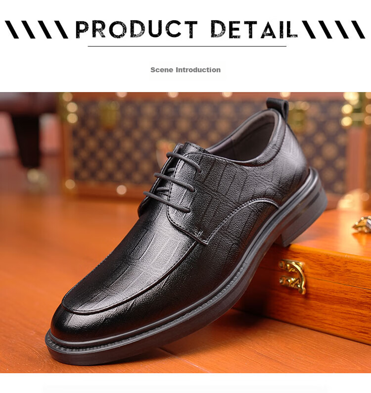 BEIOUTU Men's Leather Shoes, Business Formal Shoes, British Style Lace-Up Wedding Korean Version Men's Shoes, 1959 Black, Size 41 4