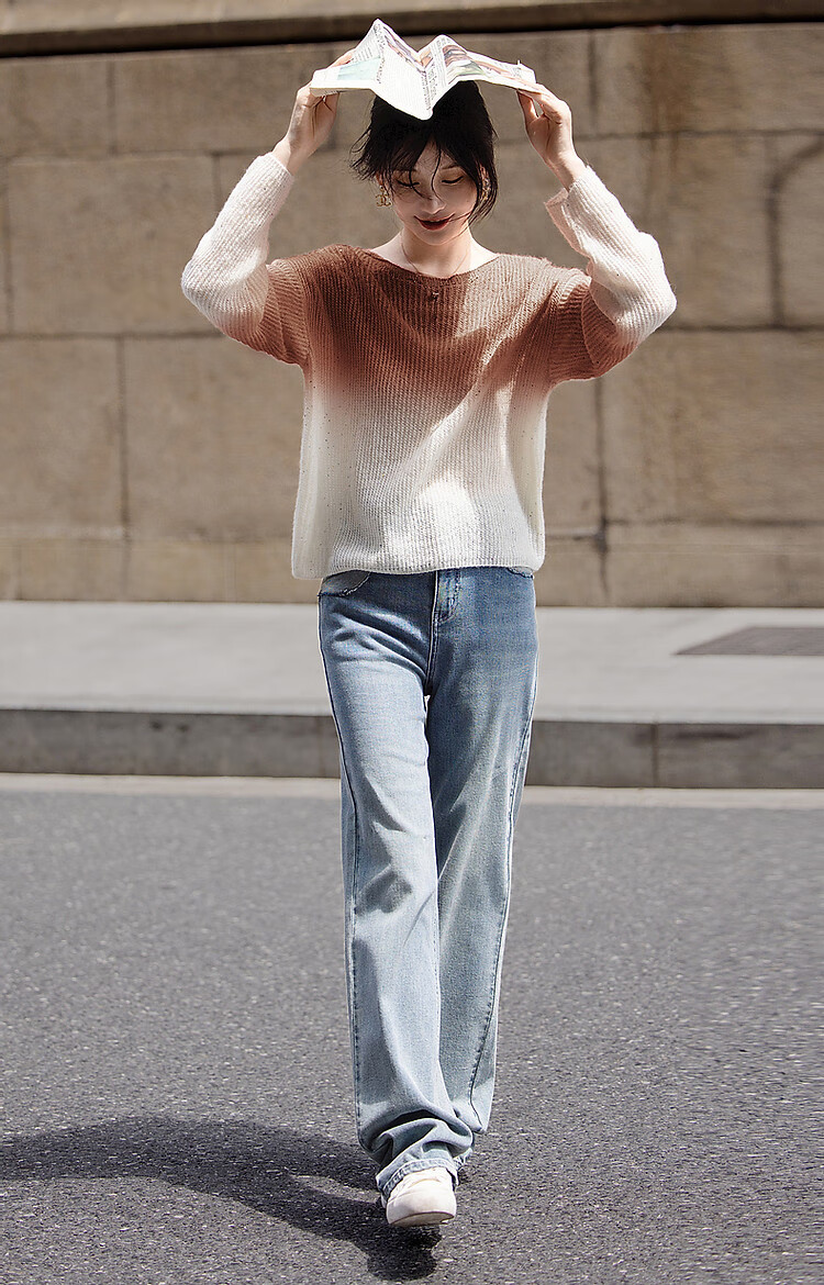 Dme [Dingdai'er Fashion] Autumn And Winter Artistic Gradient Wool Blend Sweater, Lazy-Fit Knitted Top for Wome 14