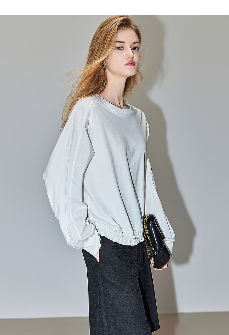 Dme [Encounter Virgo] Spring And Autumn Simple Commuter Workwear Pocket Shirt, Comfortable Elastic Hem Blouse Women's Top 4