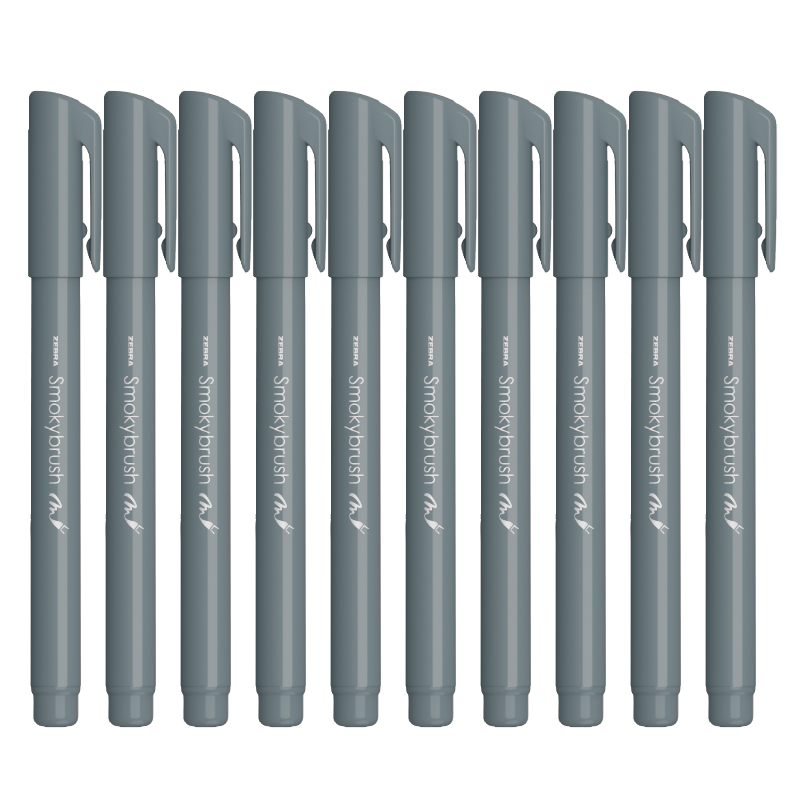 ZEBRA Small Regular Script Smoky Color Series Elegant Soft Brush, Student Calligraphy Practice Pen, Colored Drawing Pen for Journaling And Watercolor, WF9 Blue-Gray, Pack of 10
