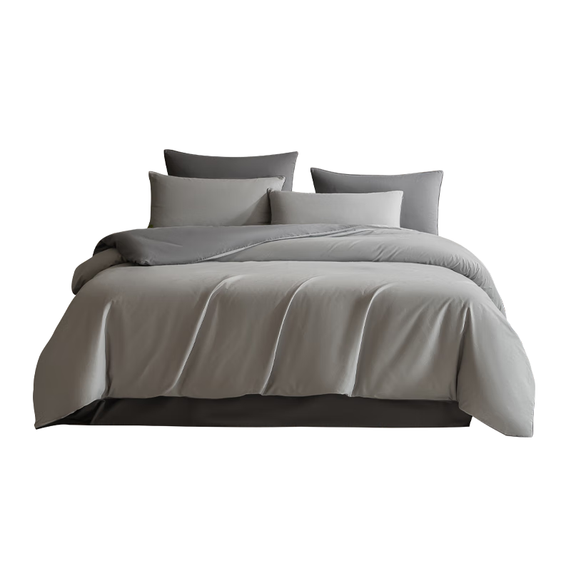 JD Original Italian-Style Ceramic-Glazed Four-Piece Bedding Set, 60-Count Long-Staple Cotton Brushed A-Class 100% Pure Cotton Bedding with Duvet Cover, Winter Warmth for Single Or Double Bed, 1.5m Premium Gray