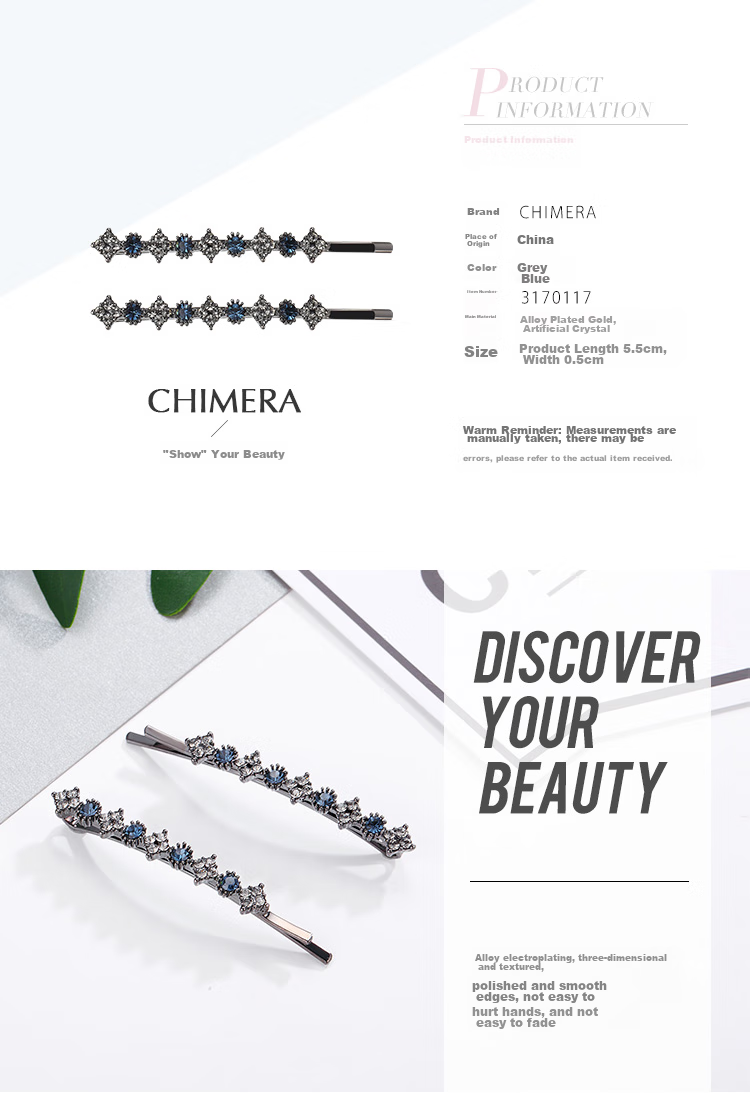 CHIMERA Korean Fashion Rhinestone Hair Clip, Simple Bangs Clip, Barrette, Top Clip, Women's Birthday Gift 1