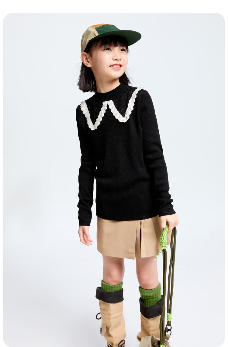 Annil Girls' Mid-Neck Knit Sweater, New Winter 2024 Style, Cloud Sweater Brown, Size 130 12