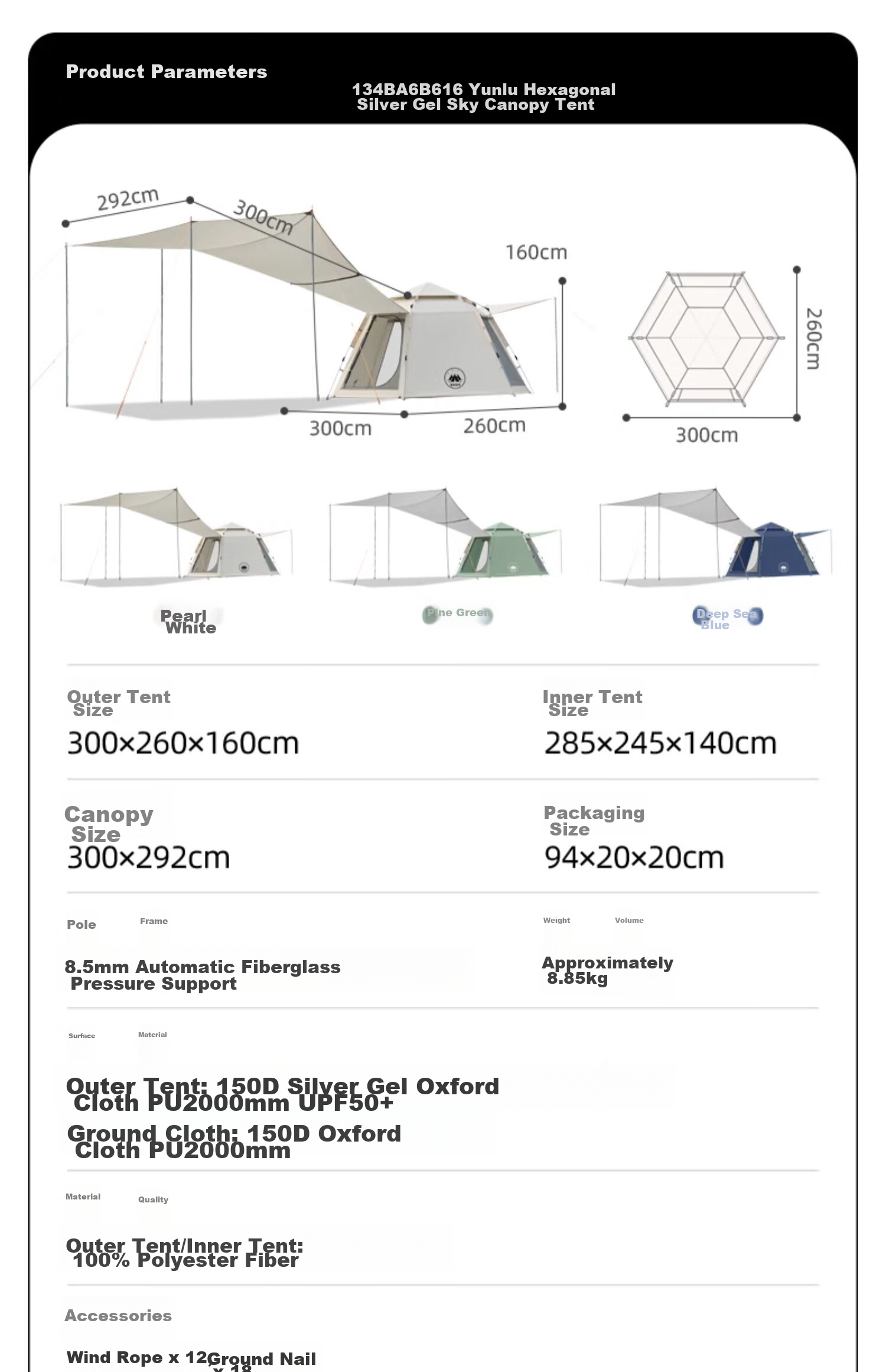 CAMEL X Outdoor Canopy Tent, Foldable Portable Hexagonal Camping Tent for Overnight Outdoor Camping, Complete Equipment Set 8