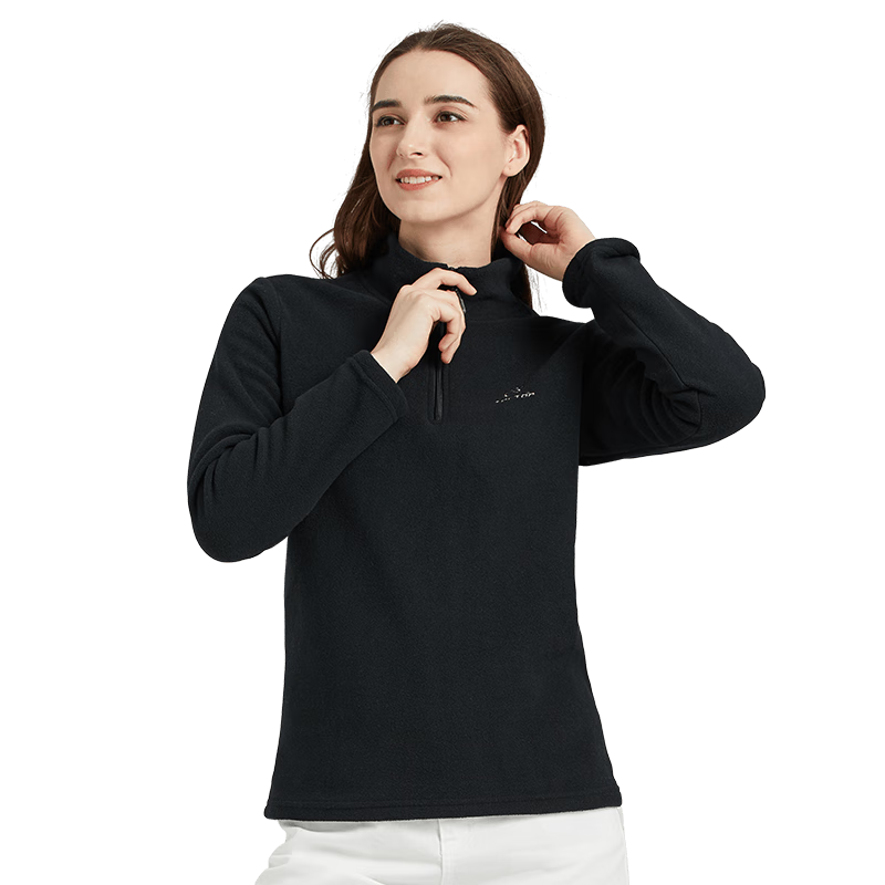 TECTOP Fleece Jacket, Warm Fleece Vest with Stand Collar, Half-Zip Fleece Top, 034 Women's Black, XL