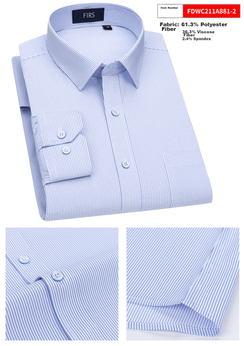 FIRS Long-Sleeve Shirt for Men, Middle-Aged And Young Business Casual Plaid Shirt TRT4450 Blue Plaid Long-Sleeve Size 38 8