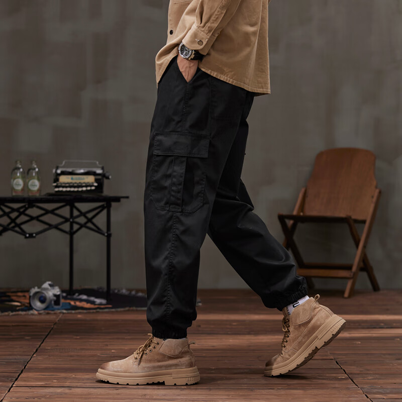 Dingfengbaoluo Casual Pants for Men, Summer Heavyweight Trendy Brand, Loose-Fitting Joggers, Fashionable Versatile Athletic Sweatpants, K602 Black 2XL