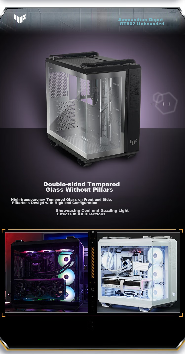 ASUS TUF GAMING GT502 Infinite Arsenal Edition Case, Full View without Pillars/ATX Motherboard/Dual Compartment Design/Tool-Free Disassembly 4