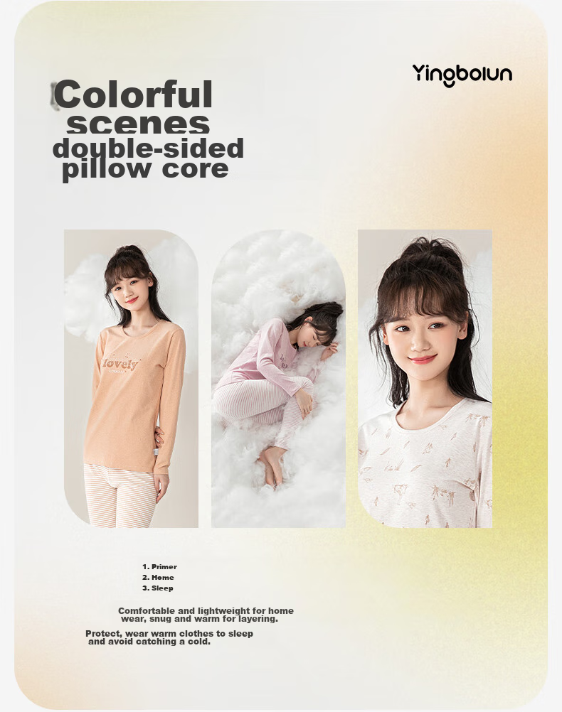 YING BO LUN Girls' Thermal Underwear Set for Autumn And Winter, Pure Cotton Undershirt And Sweater for Female Students, Pajamas And School Uniform Essential 16