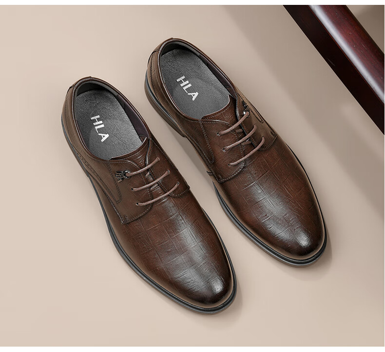 HLA Leather Shoes for Men, Business Formal Spring And Summer Shoes, Derby Casual Men's Shoes HAAPXM4DBG576, Brown, Size 42 17