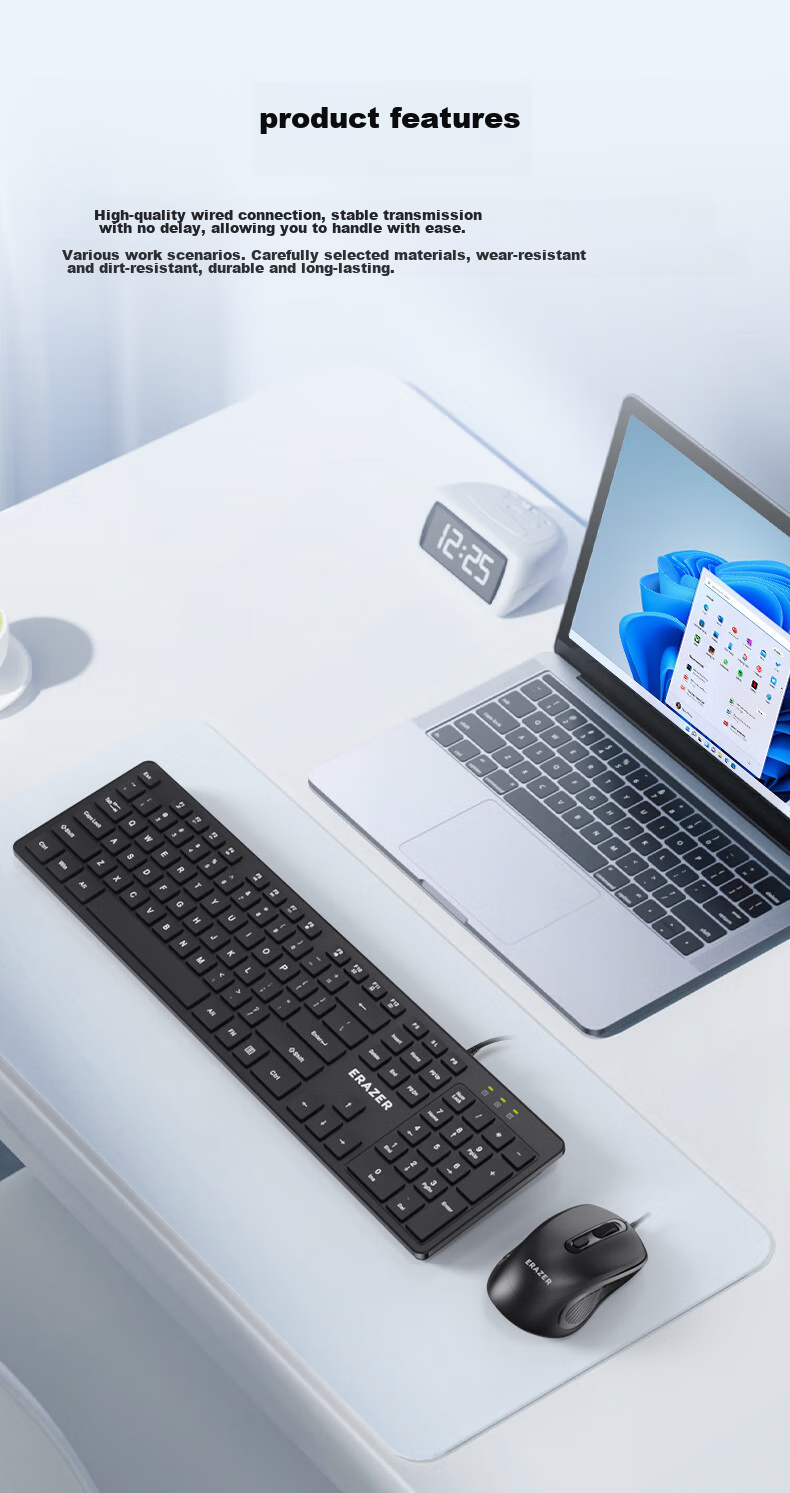 Lenovo Invests in Brand Yinengzhe Wired Keyboard And Mouse Set with Mouse Pad, Full-Size Splash-Resistant, Business Office Desktop/Little New Compatible Black KM301 12