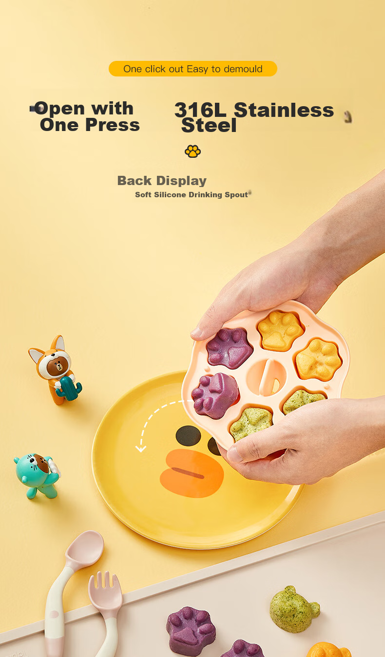 COOKSS Baby Food Tools Set: Silicone Soup Ladle, Spatula, Food Tongs, Steamed Cake Mold, Egg Beater 7