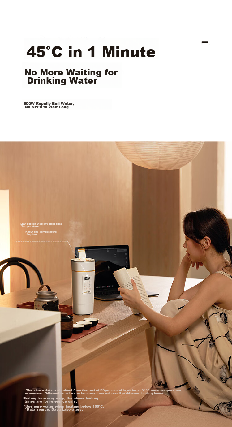 DAEWOO [National Day Outing] Portable Electric Kettle Travel Thermos Insulated Constant Temperature Baby Tea Electric Stew Cup 450ml D9PRO 14