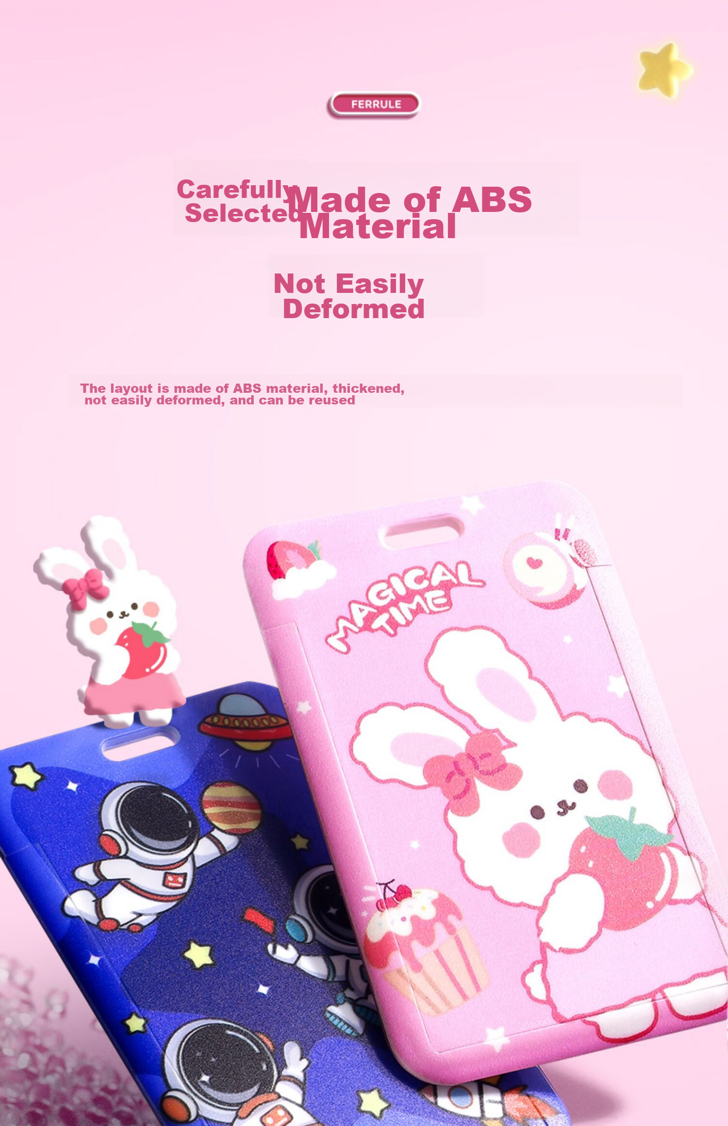 Jinzhi 2-Pack Rabbit Sauce Card Holder, Elementary School Student Children's Bus Card Bag, Campus Card Access Control Card, Citizen Meal Card Anti-Loss Pickup Chest Card, Kindergarten Retractable School Badge with Lanyard Neck Strap Chest Card 15