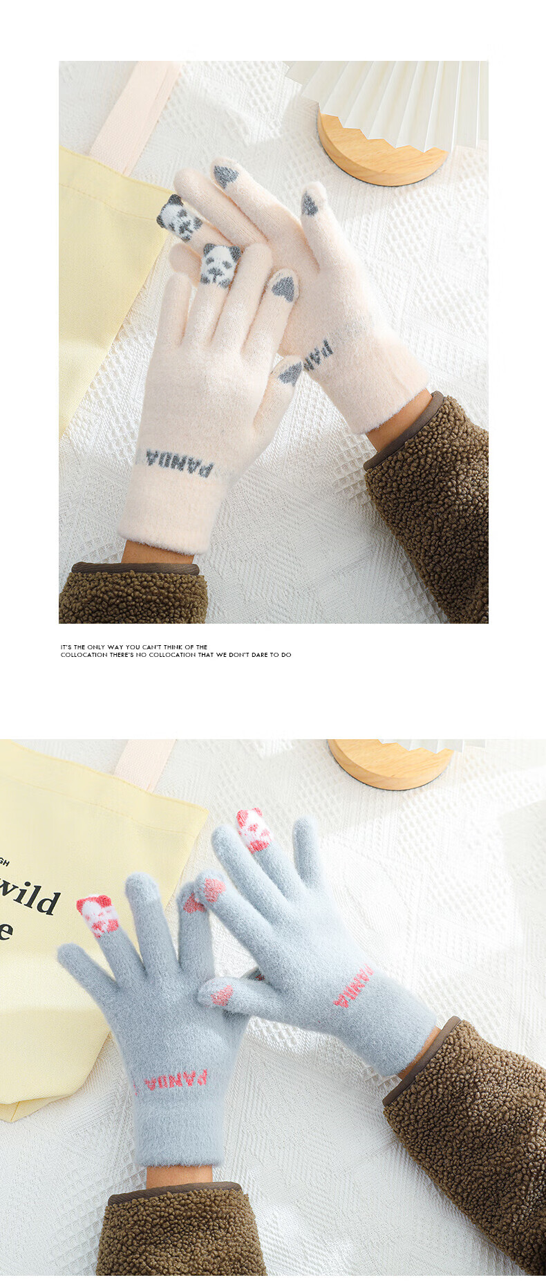 XUEXIMAN Women's Winter Cold-Resistant Thickened Fleece Knitted Gloves Windproof Cute Touchscreen Gloves 3