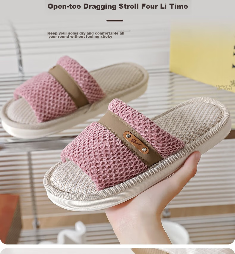 Huili Linen Slippers for Men And Women, Sweat-Absorbing And Breathable Home Shoes, Indoor All-Season Floor Slippers HL0215 Pink Size 40-41 5