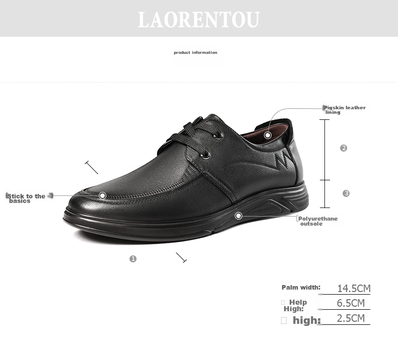 LAORENTOU Men's Leather Shoes, Spring And Autumn Business Casual Shoes, Top-Layer Cowhide Lace-Up Wear-Resistant Non-Slip Men's Shoes LA12049 Black 42 5