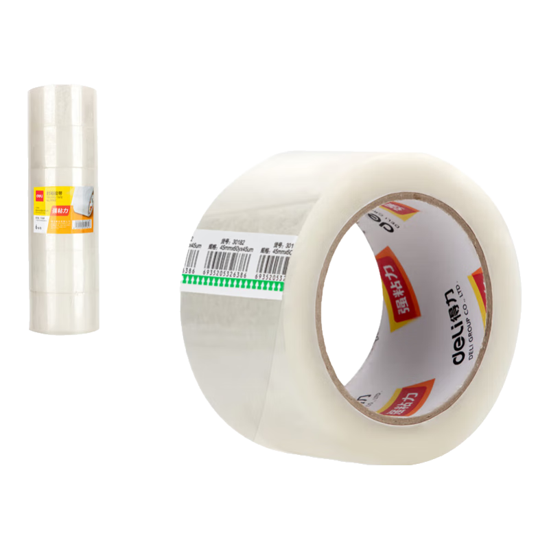 Deli High-Quality Transparent Packing Tape, 45mm*60y*45um (54.8m/roll), 6 Rolls/tube, Office Supplies, 30182
