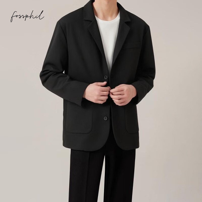 Foss Phil Suit Jacket for Men And Women, Spring And Autumn Fashion Brand, Loose Business Casual Versatile Blazer Top K8 Black XL
